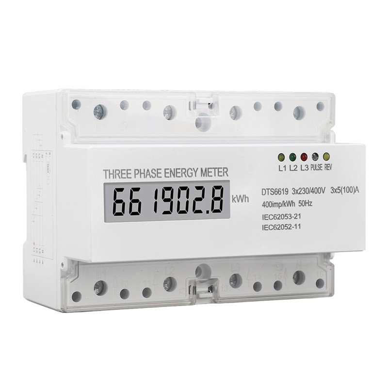 3 Phase Energy Meter DIN Rail Mount Electricity Usage Monitor