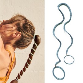 Steel Blue Elastic Hair Ties for Women, 16" No Tangle Spiral Hair Ties Damage-Free Ponytail Holders Wrap for Medium Long Hair Motorcycle Hair Accessories for Sports- Bike Riding, Skiing