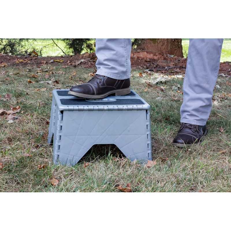 Camco 43635 Plastic Folding Step Stool with Non-Skid - Silver