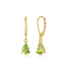 MORGAN & PAIGE Genuine Peridot Dangle Earrings - August Birthstone, Hypoallergenic 14k Gold-Plated Sterling Silver, Elegant Gift Box Included