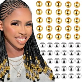 VENOFEN 50PCS Hair Beads for Braids Gold Dreadlock Beads Silver Loc Jewelry Metal Beads for Hair Braids Accessories Hair Decoration for Women and Girls