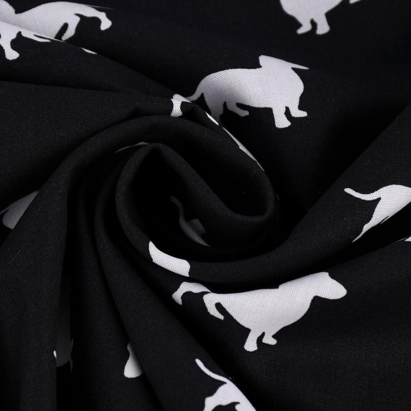 SCHÖNER LEBEN. Cotton Fabric Dog Dachshund Black White 1.6 m
