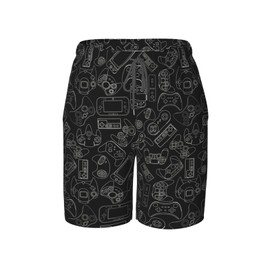 JINJINKIANG Black Video Game Controller Gamer Player Console Cool Gamepad Boys Swim Trunks with Compression Liner Swim Shorts Swimwear Quick Dry Boy Bathing Suit Beach Swimsuit Toddler
