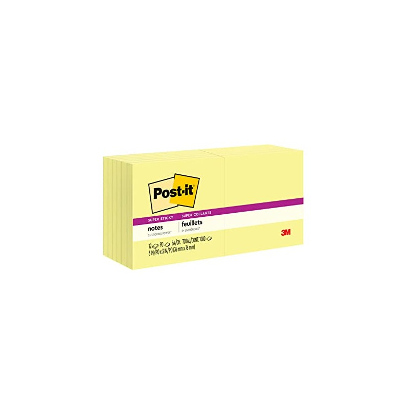 Post-it Super Sticky Notes, 2x Sticking Power, 7.6 x 7.6