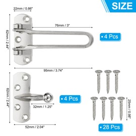 MECCANIXITY Door Chain Lock, 4 Pcs Door Swing Bar Lock for Home Security Front Doors and Inside Doors with 28 Pcs Screws for Home Bedroom Hotel Apartment, Silver