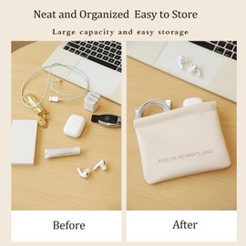 ALUXY Pocket Cosmetic Bag Set, 3 Pieces Small Makeup Bag for Purse Waterproof Self-Closing Portable Travel Makeup Pouch Mini Travel Storage bag for Cosmetics Headphones Jewelry (White)