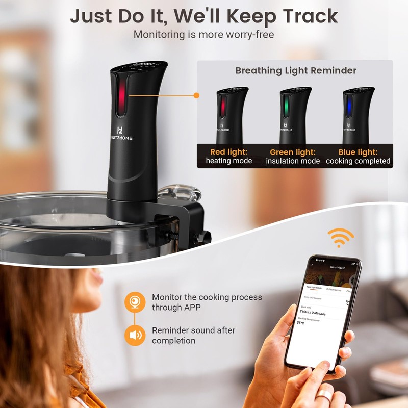 BLITZHOME Sous Vide Cooker, WiFi 1100W Sous Vide Machine with
