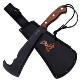 Elk Ridge - Outdoors Fixed Blade Machete, Black Stainless Steel Blade, Full Tang, Brown Wood Handle, Nylon Sheath - Hunting, Camping, Survival - ER-MHT003BK