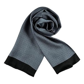 JWSilk Mens Charmeuse Long Silk Scarf, Black and Blue Plaid