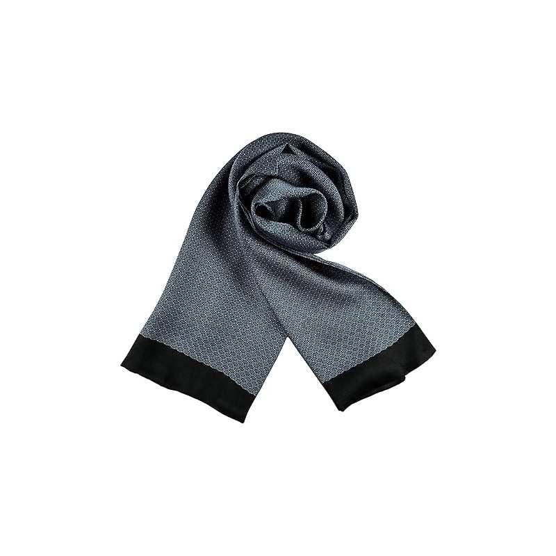 JWSilk Mens Charmeuse Long Silk Scarf, Black and Blue Plaid