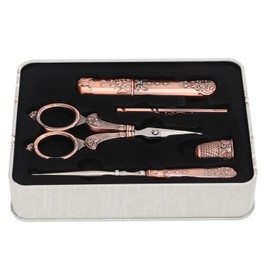 Embroidery Scissors Kit Red Ancient European Retro Style Stainless Steel DIY Sewing Embroidery Scissors Awl Tool Set