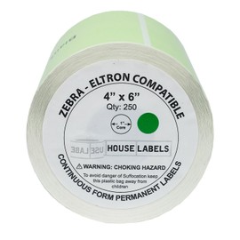 HOUSELABELS 4" x 6" Green Shipping Labels on 1" Core Compatible with Zebra and Rollo Printers, 2 Rolls / 250 Labels per Roll