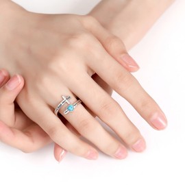 JLYY S925 Sterling Silver Turquoise Adjustable Ring for Women Faith Over Fear Quote Finger/Thumb Ring Young Woman Birthday Jewelry Gift