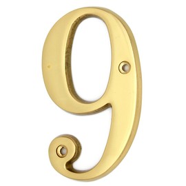 ZW Hardware A100 4 Inch Bright Brass House Number 9