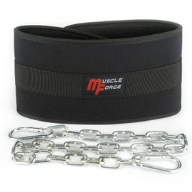 MuscleForge Neoprene Dip Belt, Adjustable Size with 240 kg Chain & Carabiners for Strength Training, Pull-Ups, Dips