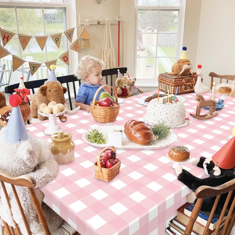 4 Pack Pink Gingham Tablecloths, Pink and White Checkered Tablecloths