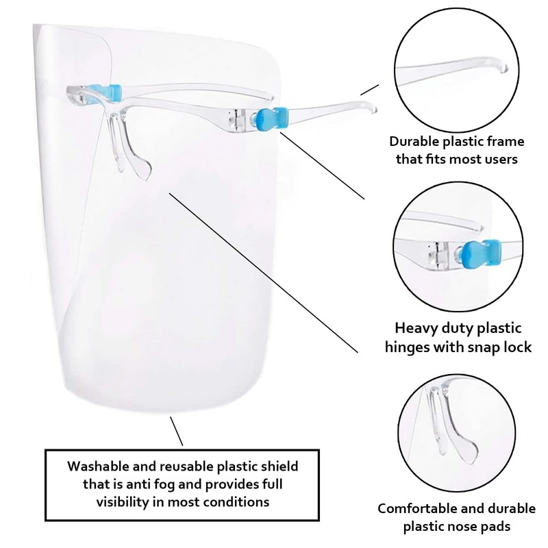 NCUSA Safety Face Shield Glasses Reusable Goggle Shield Wearing Glasses