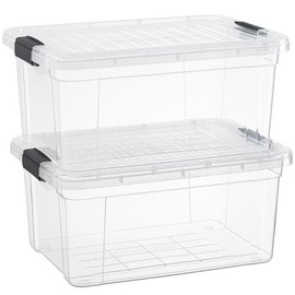 Superio Clear Storage Boxes with Lids, 2 Quart Plastic Container Bins for Organizing, Stackable Crates, BPA Free, Non Toxic, Odor Free, Organizers for Home, Office, School, and Dorm