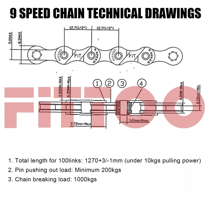 FITTOO 9 Speed Bike Chain 1/2 x 11/128 Inch 116