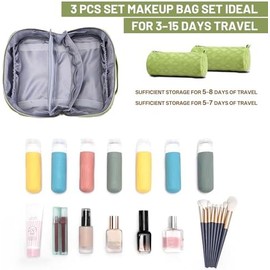 Travel Makeup Organizer, Compact Lightweight Accessory for Travel and Daily Use - BOYATU Makeup 3 Piece Toiletry