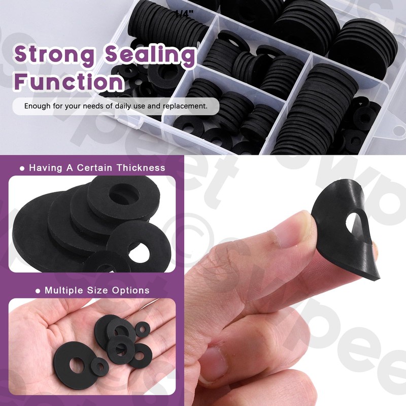 Swpeet 175Pcs 7 Sizes Flat Rubber Washers Assortment Kit, Heavy