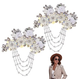 FINGERINSPIRE Pack of 2 White Crystal Fringe Shoulder Epaulette Rhinestone Appliques 175 x 140 x 18 mm Flower Fabric Colourful Rhinestone Appliqué Crystal Fringe Beads Sequins Patches Accessory