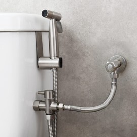 Tecmolog Bidet Handbrause Edelstahl Bidet Sprayer Set mit 3-Wege Umschaltventil 3/8"-12/17 und Duschkopfhalterung ohne Bohren Nickel Gebürstet, WS024F8