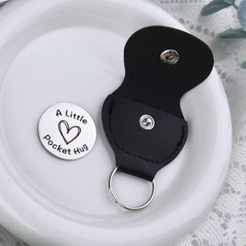 Dad Pocket Hug Token keychain Gifts for Daddy Fathers Dad Birthday gifts from Daughter Father Papa Stainless Steel Double Sided Key Chain with PU Leather Engraved Keychain for Father Presents