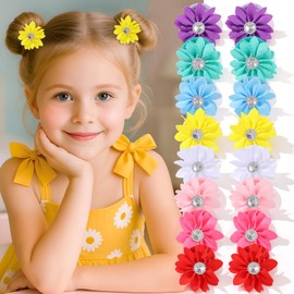 Girls Flower Hair Ties No Damage - 16 PCS Toddler Seamless Flower Hair Bands for Baby Kids,Soft Nylon Elastic Hair Ties for Thin Thick Hair, No-Crease Ponytail Holders (Multicolor)