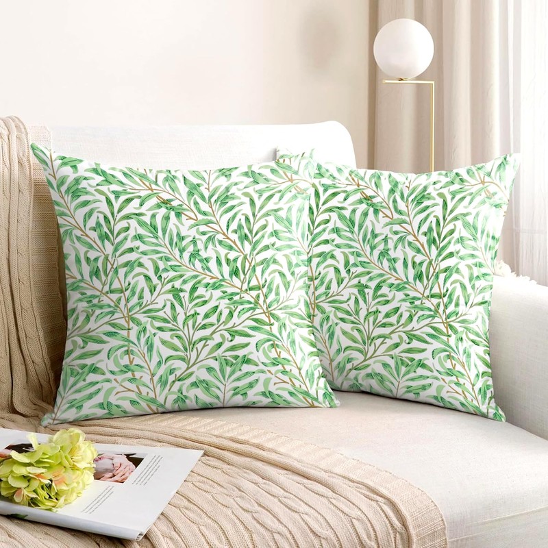 HUASHUZI Cushion Covers William Morris 40x40cm Green Leaf Decorations Double