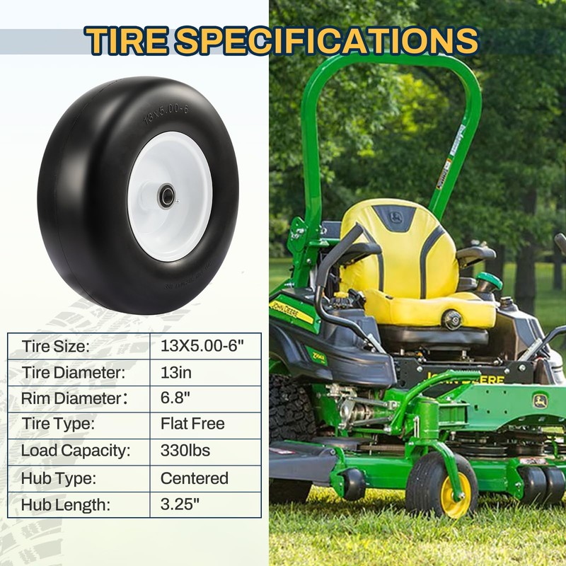 13x5.00-6 Flat Free Lawn Mower Tire, 13x5-6 Zero Turn Mower