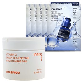 Innisfree Vita C Green Tea Enzyme Blemish Toning Pads 60 sheets + Retinol PDRN Skin Booster Ampoule Gel Mask (25mL) 5 sheets / 이니스프리 비타C 그린티 엔자임 잡티 토닝 패드 60매+레티놀 PDRN 스킨부스터 앰플 겔 마스크 (25mL) 5매