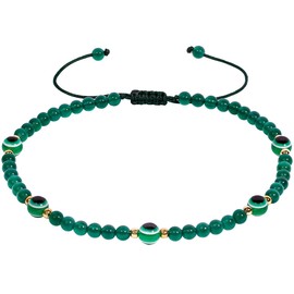 Xfoxstal Evil Eye Anklet Gemstones 4mm Agate Beaded Summer Beach Reiki Crystals Ankle Bracelets for Women Protection Jewelry (Green Agate)