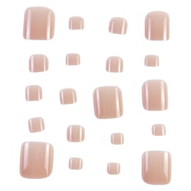 Square Press on Toenails Set, 24PCS Fake Toe Nail Tips Full Covers, Acrylic Beach Toenails for Women and Girls （Skin Color)