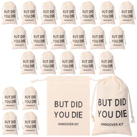 24 Pcs Hangover Kit Bag with Drawstring Soft Cloth Party Favor Bag Multifunctional Bachelor Party Supply(Beige-24-character)