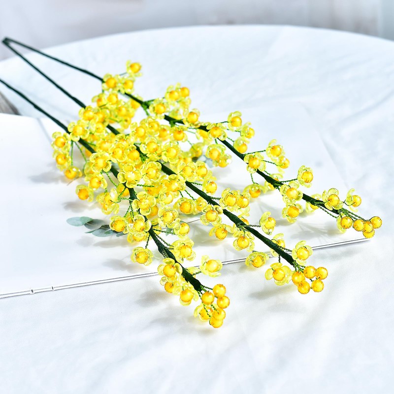 Yellow Acrylic Bead Flower Stems – 42 cm Handmade Faux Flower