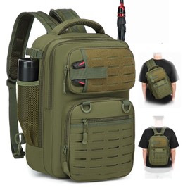 BlesMaller 2 in 1 Fishing Backpack with Rod Holder Fishing Bag 25L Tactical Fishing Shoulder Bag Military Backpack for Fishing Hiking, Green, Tactical