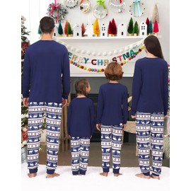 YEAXLUD Family Christmas Bluey Pajamas Matching Sets for Women Couples Mens Ladies Comfy Adult Sleepwear Xmas Pjs Cute Pijamas Reindeer and Merry Christmas Printed Jammies(Running Blue Deer Set,4-5)