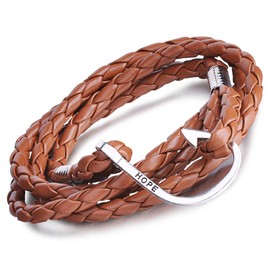 Unendlich U Punk Hope Fishing Hook Women's Men's Charm Bracelet Braided Leather Alloy Wrap Bracelet Multilayer Bangle Brown, Leather, Without Stone