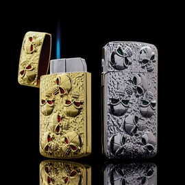 CIEUXIFSR Cool Metal Skull Butane Torch Lighter Refillable Novelty Lighter for Fireplace Candle Camping BBQ (Without Gas) (10)