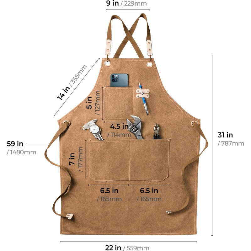 carrotez Chef Apron, Waterdrop Resistant Cotton Canvas Cross Back Adjustable