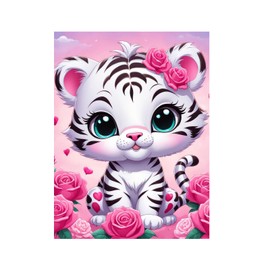 Cute Pink Tiger Diamond Art Painting Kit for Adult Tiger 5D DIY Diamond Art Kit Adult Cartoon Animals Full Drill Round Diamond Painting Kit 12x16inch