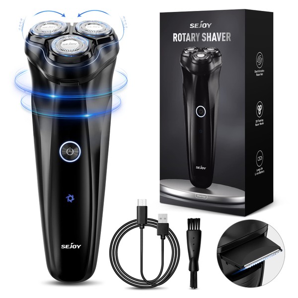 3D Electric Shaver Rotary Shavers,Electric Razor for Men,Rechargeable Electric Razor Shaving Machines, with Pop-up Trimmer,1 Hour Fast Charging,90-Min Shaving,3D Floating Head, LCD Power Indicator