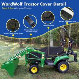 Tractor Cover Waterproof Heavy Duty 900D Compact Utility Tractor Cowling Cover Compatible with Kubota, John Deere, Mahindra, Bobcat(Black)