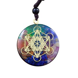 RMYSUM Orgone Metatron Cube Chakra Necklace,Cosmic Metatron Cube Orgonite Necklace