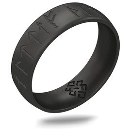 Knot Theory Viking Silicone Ring - Yours Always in Rune Characters - Dark Silver No Inlay Size 5 6mm Breathable Comfort Fit - Valentine's Engagement Wedding Band