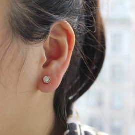 Women Round Diamond Stud Earrings Set In 925 Sterling Silver | Natural or Lab Grown | 14K Gold Bezel | White Yellow or Rose | Independent Lab Certified | Hypoallergenic