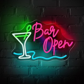 Bar Open Neon Sign Dimmable LED Cocktail Neon Lights Signs for Wall Decor Neon Wall Light Up Sign for Bar Pub Store Man Cave Party Club Restaurant Decor Open Signs
