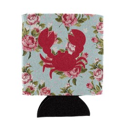 Caroline's Treasures BB1104-RS-BU-CC Crab Shabby Chic Blue Roses Can or Bottle Hugger, Blue Cooler Washable Drink Sleeve Collapsible Beverage Insulated Holder, Can Hugger, Multicolor