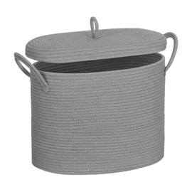 ORGMASTER Cotton Rope Basket, Toilet Paper Basket with Lid, Free-Standing Toilet Paper Holder Organizer for Bathroom, Rope Baskets for Storage Up to 9 Mega Rolls, 17.7"x6.7"x13.8", Gray